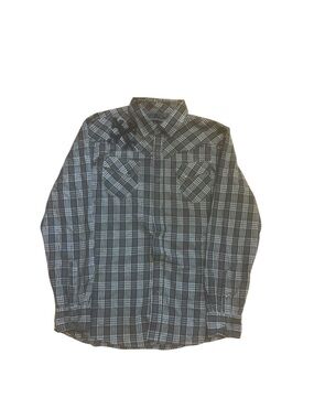 Indigo Star Y2K Cross Black White Plaid Men Long Sleeve Button Up Sz XL